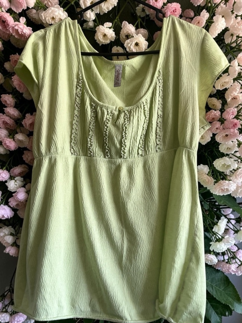 Light Sage Scoop Neck Tunic with Pintuck Detail